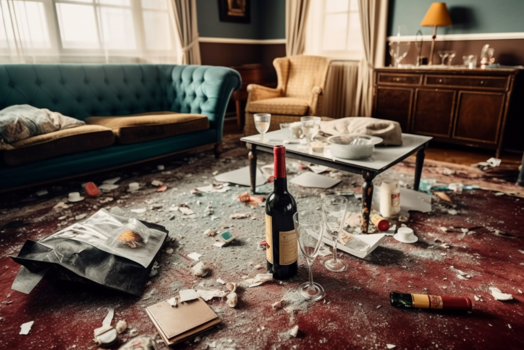 κατεστραμμένο διαμέρισμα airbnb μετά από ένα πάρτι